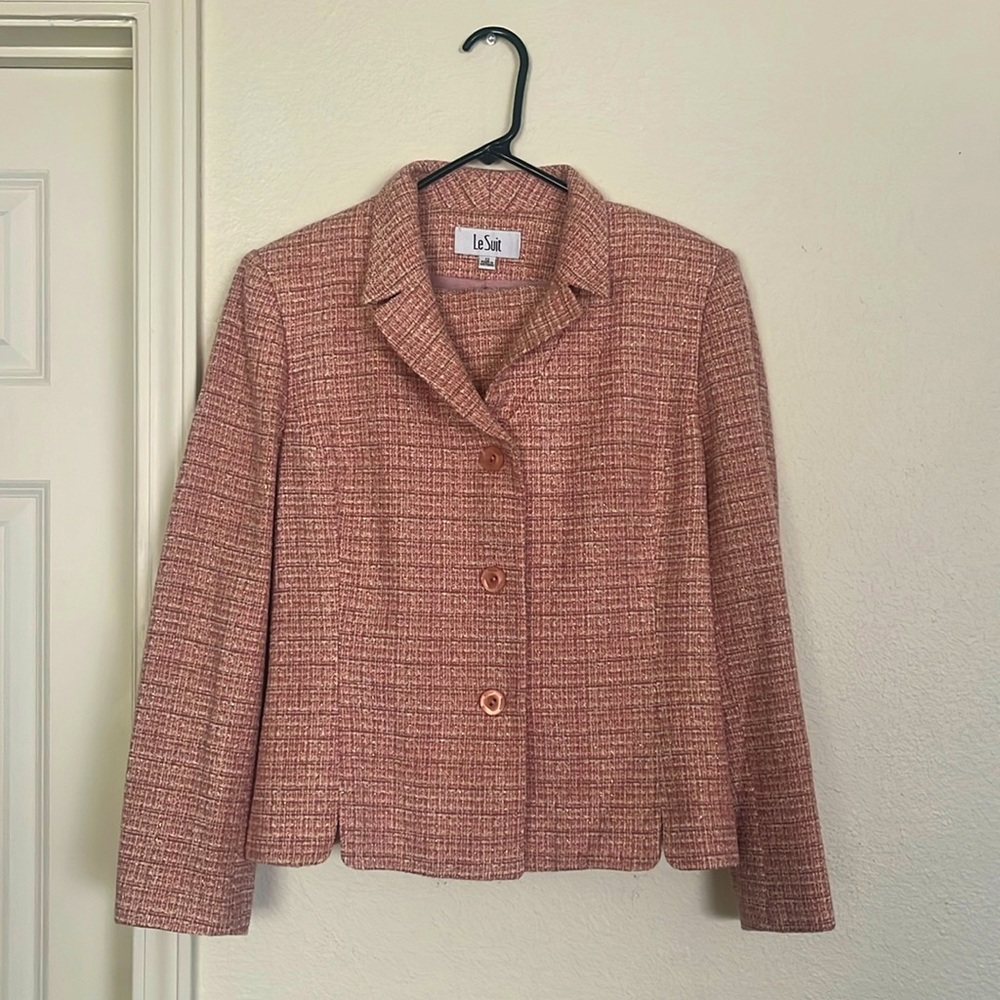 Le Suit Tweed Pink Skirt Suit Size 12